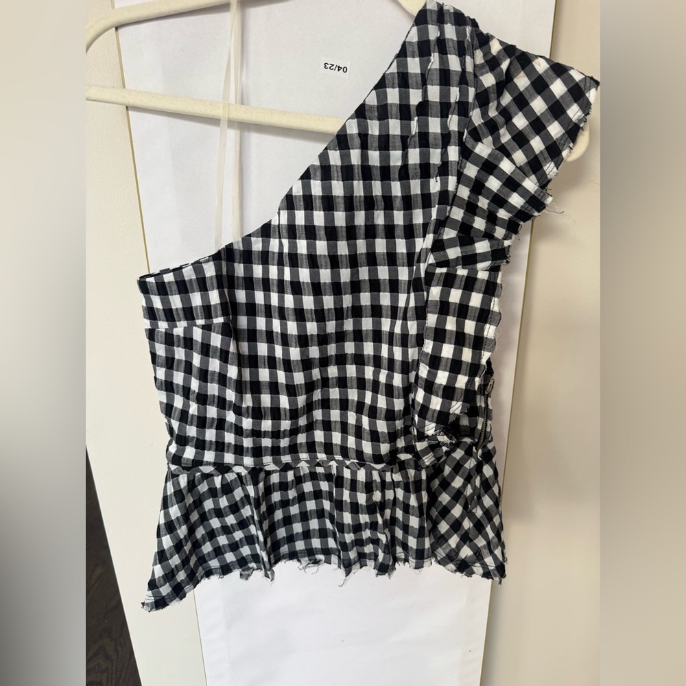 McGuire Denim Black and White Checkered Top